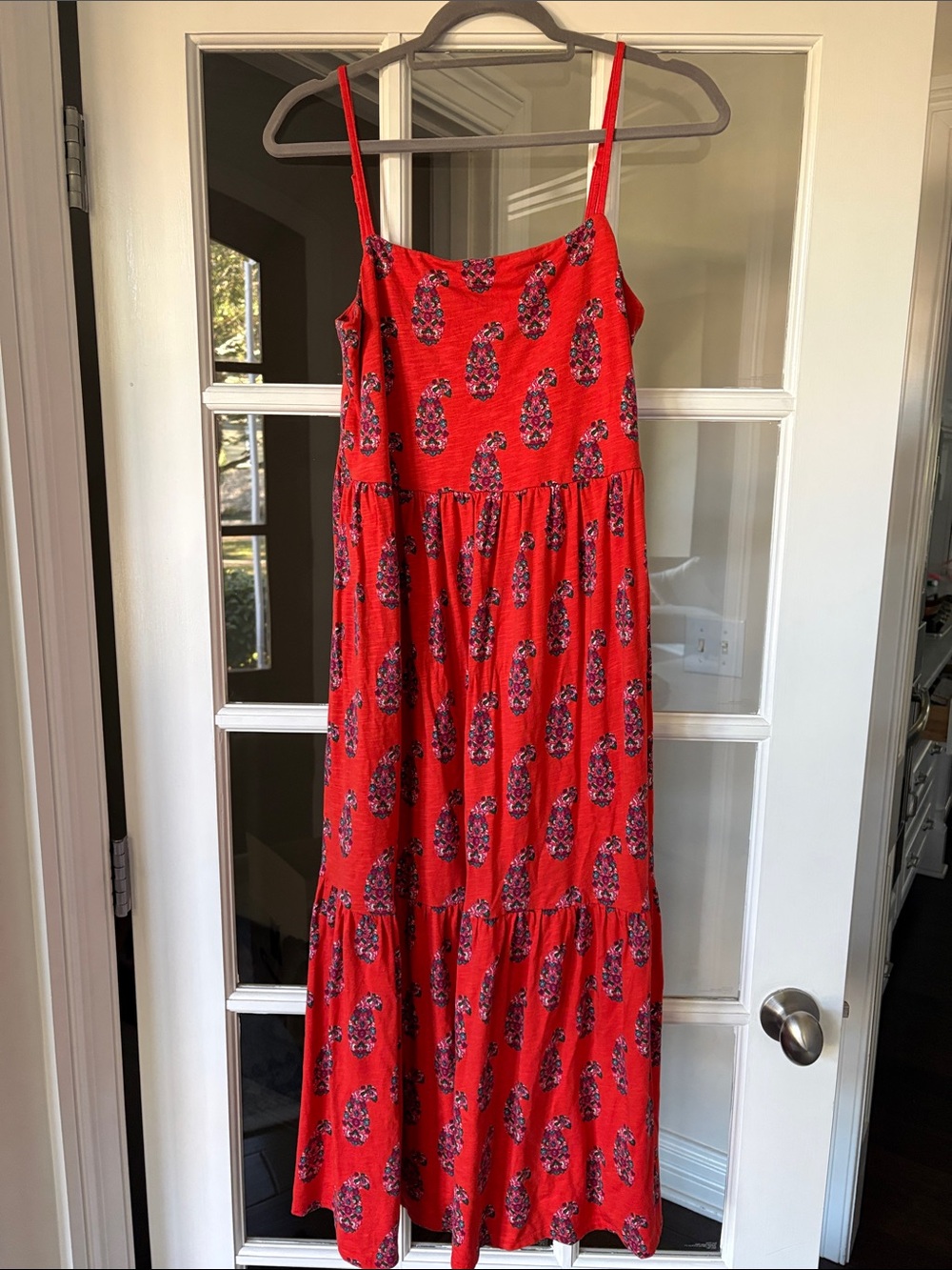 Red-Orange Floral Maxi Dress with Spaghetti Straps